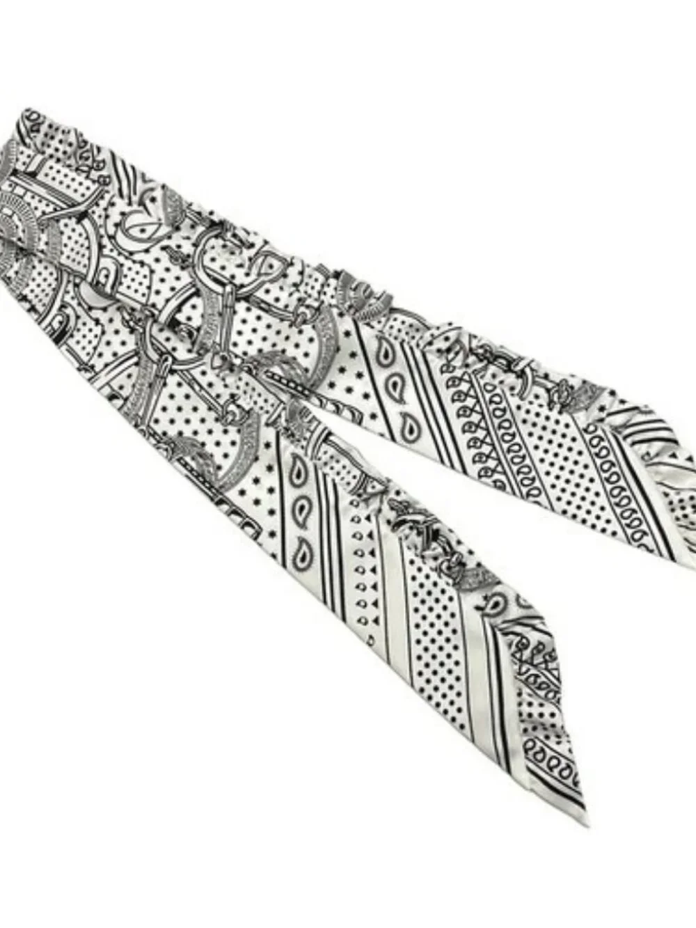 HERMES Twilly - White Black Scarf - Picture 4 of 5
